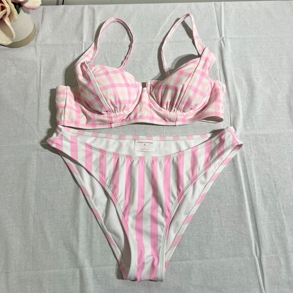 Stoney Clover Lane Bikini Set - Pink Stripe & Gingham Size Large Target Collab - Picture 2 of 13